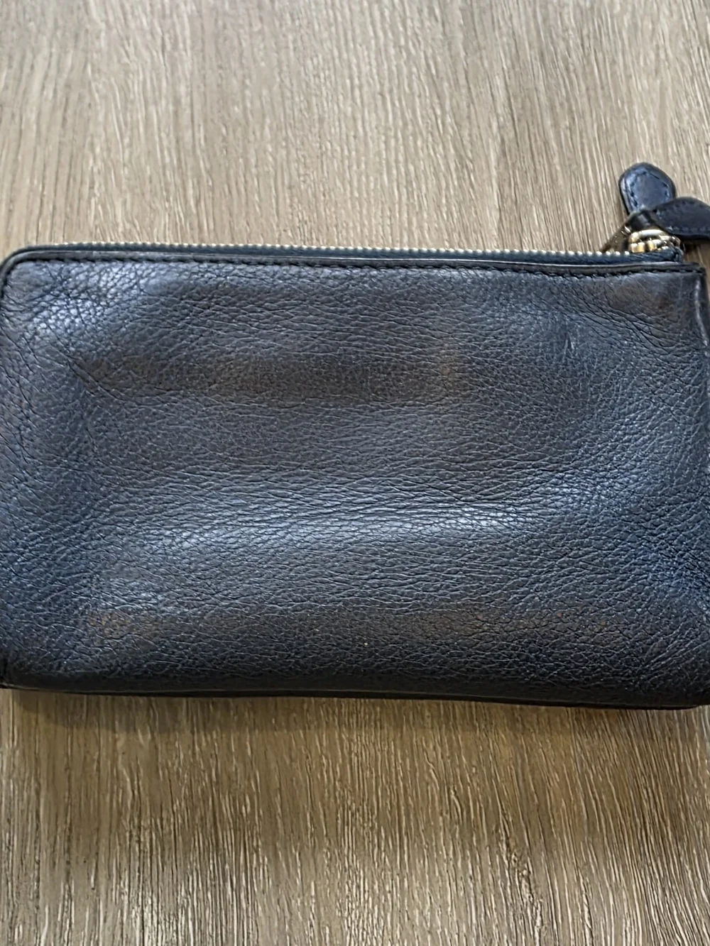 COACH Double Zip Corner Wristlet Clutch Wallet Pebbled Blue Leather F64130